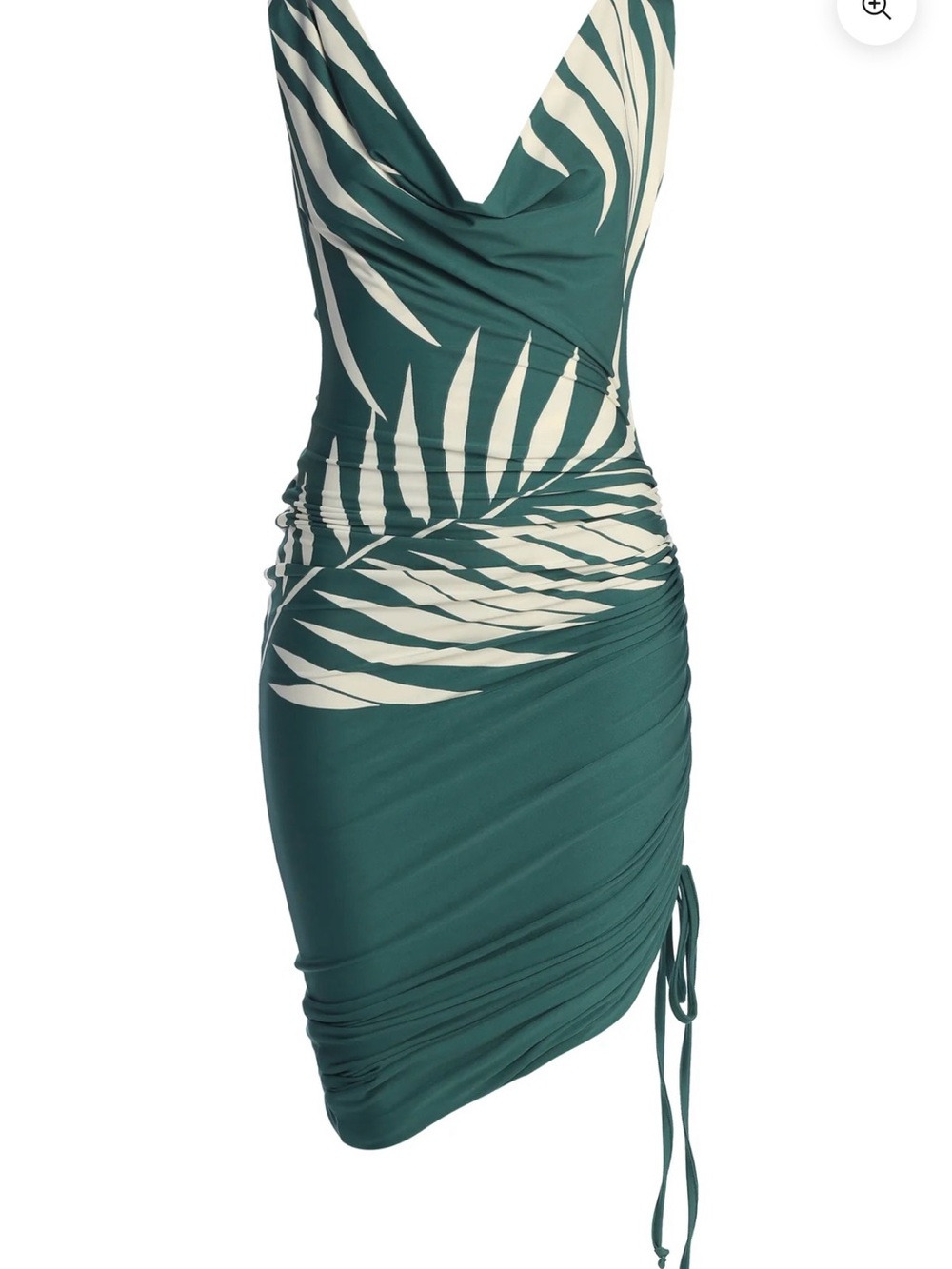JLUXLABEL Green Leaf Ruched Cowl‑Neck Dress – Size M - Picture 4 of 10